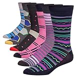 JAMES FIALLO Men's 6-Pack Fashion Novelty Crew Prismatic Spectrum Patterns Casual Funky Socks, M5800-A-T1