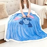 GONAAP Sherpa Fleece Throw Blanket 3D Cartoon Embroidered Gift Blanket for Couch Warm and Plush (Blue, (50'X60'))