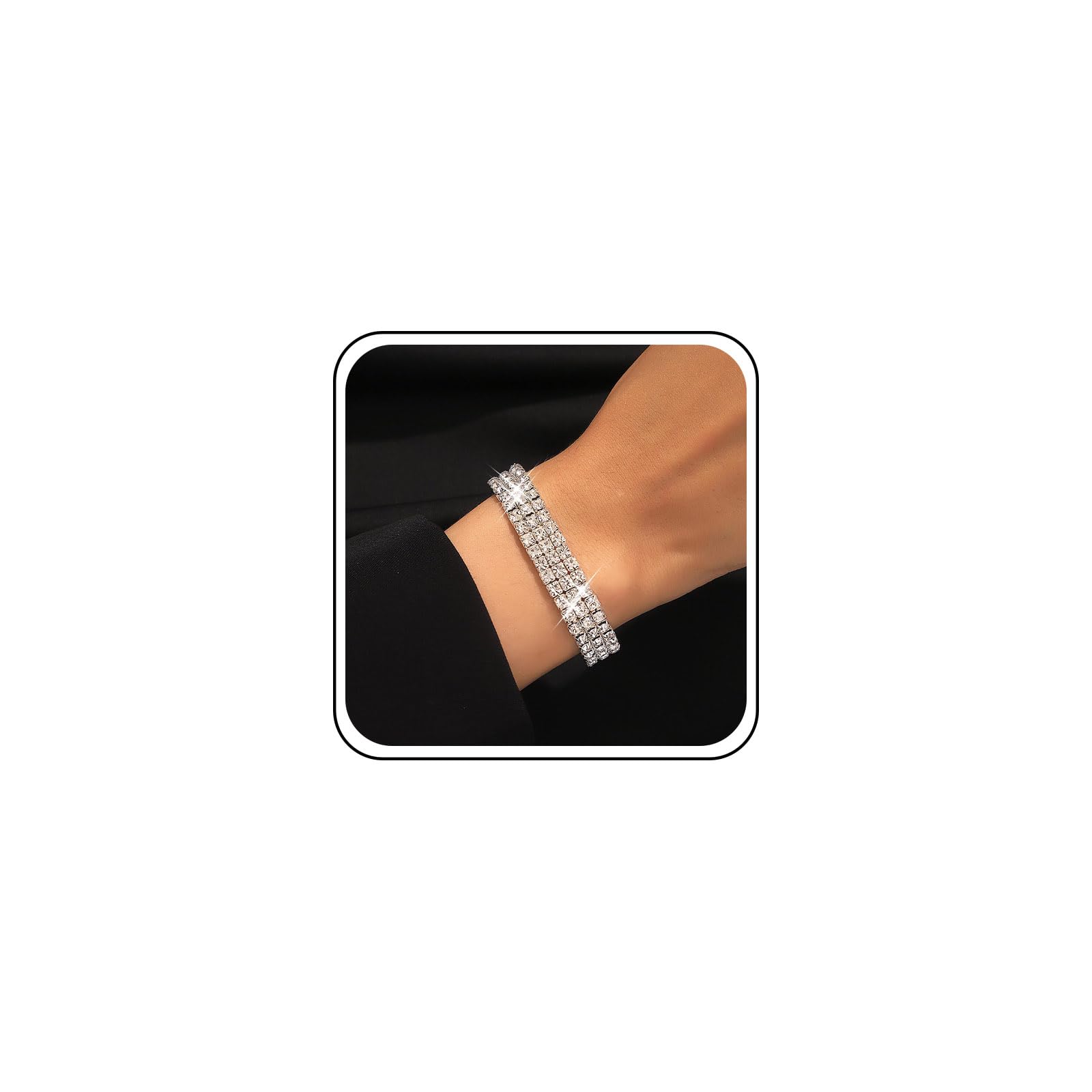 Inilbran Boho Pulseras De Tenis De Cristal De Tenis De Diamantes De Imitación De La Vendimia Estiramiento Pulsera De Cristal Brillante De La Boda Banda Elástica Pulsera Brillante Novia(oro)