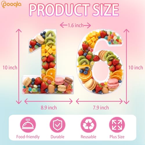 Image of Pooqla 10 inch Acrylic Number 16 Charcuterie Tray for 16th Birthday Decorations