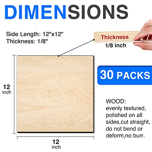 30 Pack Basswood Sheets 12"x12"x1/8", 3mm Basswood for Laser Cutting, Thin Plywood Board Unfinished Wood for Crafts, DIY Architectural Models Making, Wood Engraving, Wood Burning Product. - Image 2