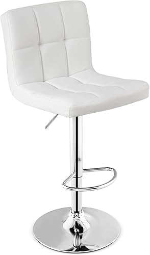 Giantex Juego de 1 taburetes de bar, modernos taburetes de bar de piel sintética con respaldo, reposapiés, base de metal, taburetes giratorios de