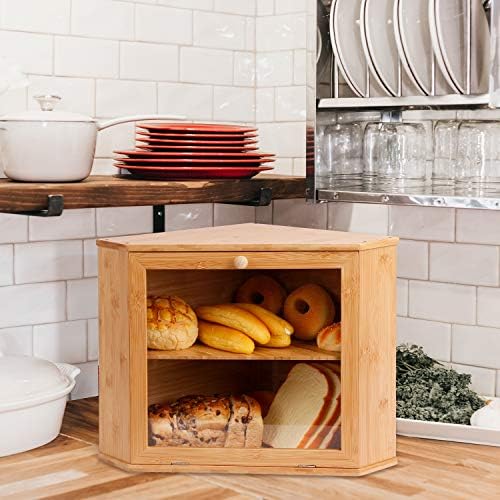 Leader Accessories Bread Bin Bamboo Regular Two-Layer Bread Box Food Storage for Kitchen triangle 32x32x34cm