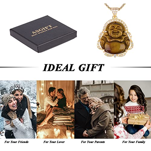 Image of ASGIFT Laughing Buddha Necklace Cubic Zirconia Green Jade Buddha Pendant with 18K Gold Plated Chain Lucky Buddha Necklace Jewelry Gift