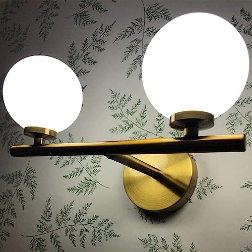 Image of WOKE Double Globe at 180 Degree Indoor /Outdoor Wall Light /Wall Lamp Lighting for Decor Home /Living Room- Golden and Milky,Corded Electric (Without Bulb) 78949