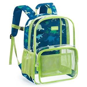 mommore Clear Backpack Heavy Duty Clear Bookbag for Kids 15 Inch See Through Backpack Dinosaur Transparent Bag for Boys