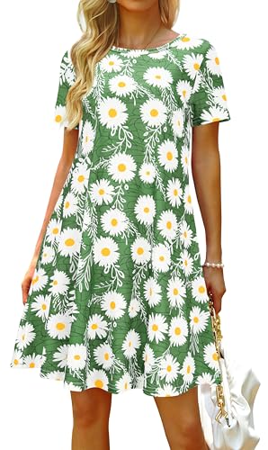 Image of Casual Summer Dresses for Women Beach Sun Dress Short Sleeve Tshirt Dress with Pockets