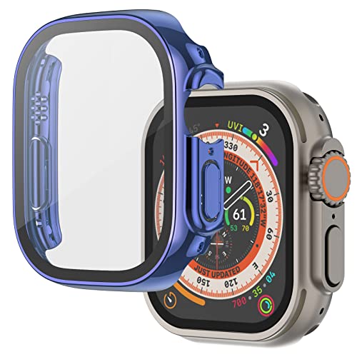 Image of Case Compatible with Apple Watch Ultra 49mm with Built-in Tempered Glass Screen Protector, All-Around Ultra-Thin Bumper Full Cover Hard PC Protective Case for iWatch, Blue
