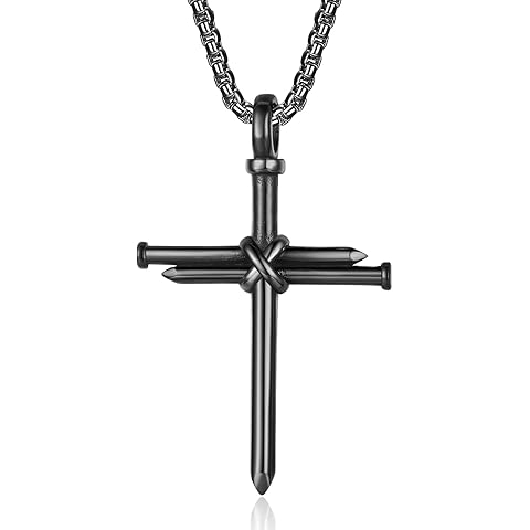 Nail Cross Necklace for Men Stainless Steel Chain 24inch 3 Nails Jesus Cross Pendan...