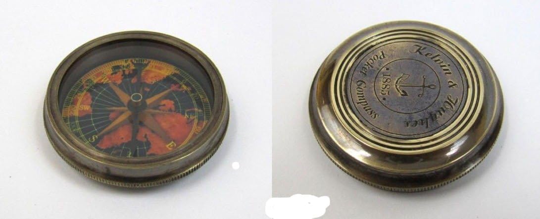 Antique Kelvin Pocket Anchor Compass, Solid Brass, Antique Looking, 2" Pack of one-picture-22