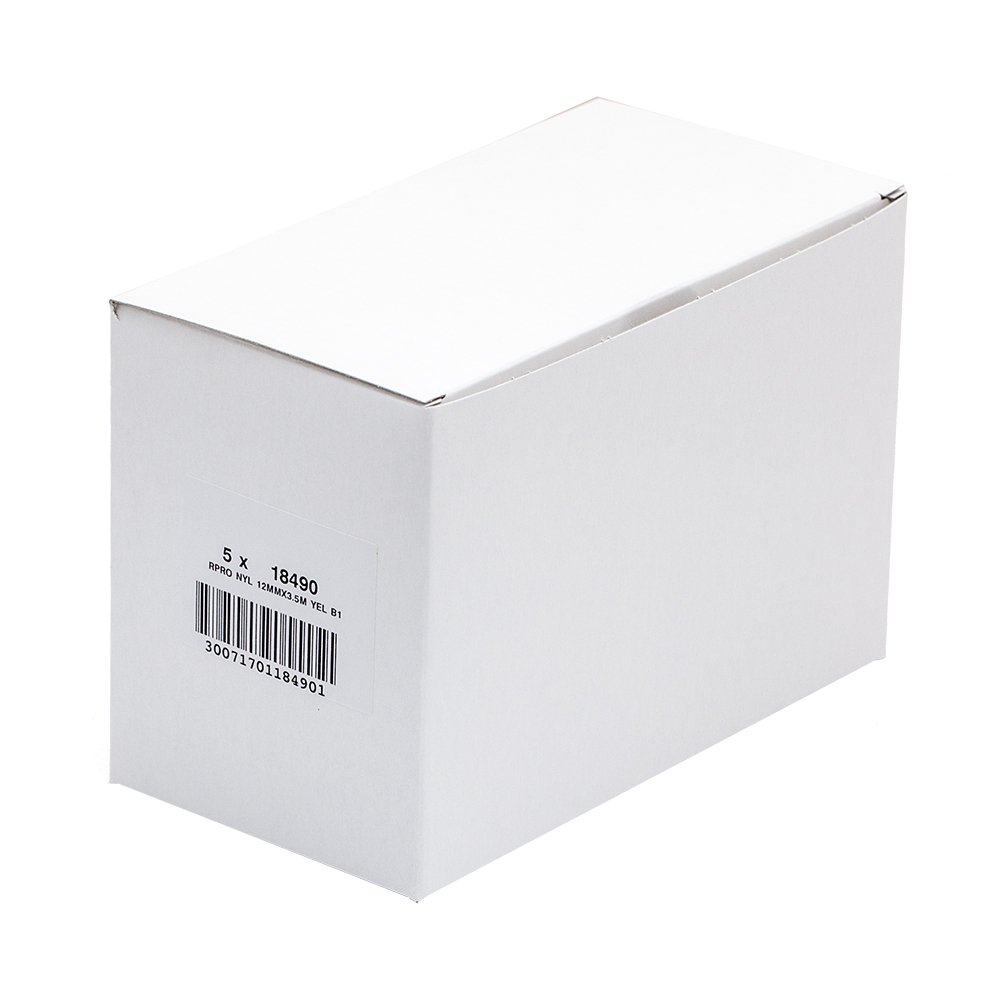 Dymo 18490 Rhino Industrieletiketten, flexibel, Nylon, 12 mm x 3,5 m, Schwarz auf Gelb, 5 Stück