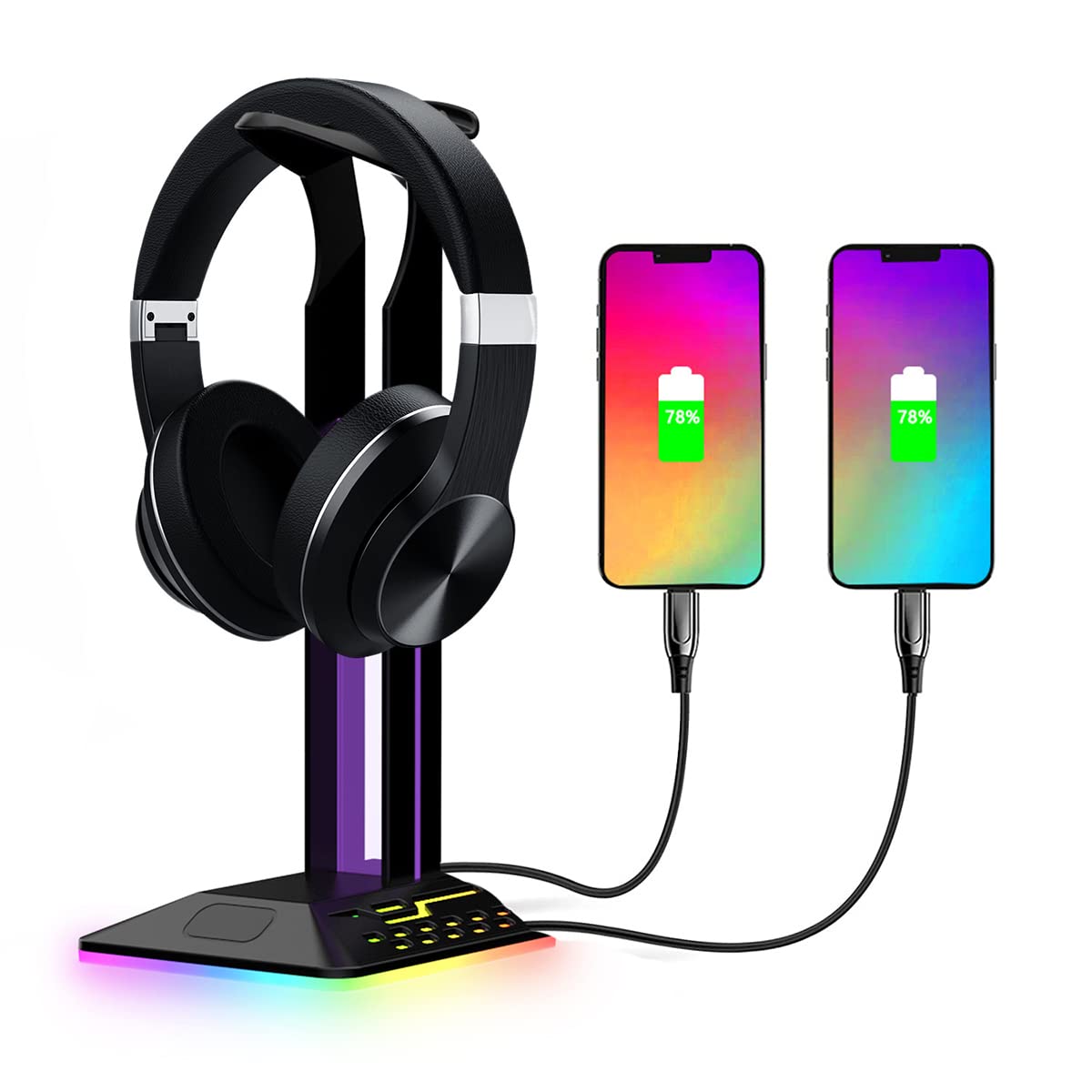 ZORBES® RGB Gaming Headphone Stand - Headphone Stand with RGB Effect Type-C and Dual USB Ports,for PC Gamer Headphone Accessories, Black