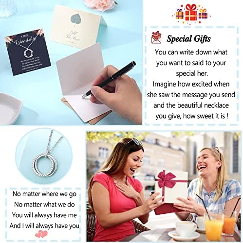 Friendship Gifts for Women, Gifts for Best Friend Silver 2 Rings Friendship Necklace Jewellery for Best Friend Christmas Birthday Thank You Gift
