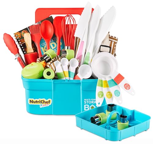 NutriChef Accessori Cucina Bambini, Grembiule Cucina Bambino, Cappello da Cuoco, Set Completo Cucina e Pasticceria con Coltelli Nylon, Utensili e Gadget, Regalo 4+ Anni