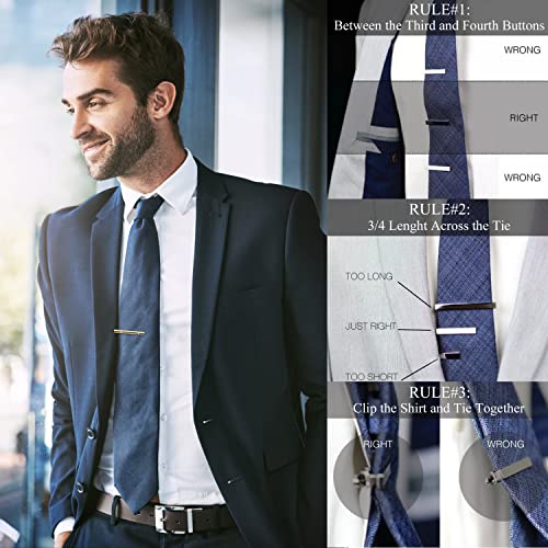 Image of Thunaraz Tie Tacks for Men Tie Bar Clip for Regular Ties Necktie Mens Ties Tacks Clutch with Chain for Wedding Business Pin Clips Mixes Color