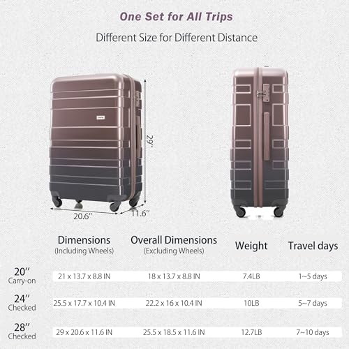 Image of 3 Pcs ABS Hardside Luggage Sets TSA Lock Spinner Wheel Suit Case