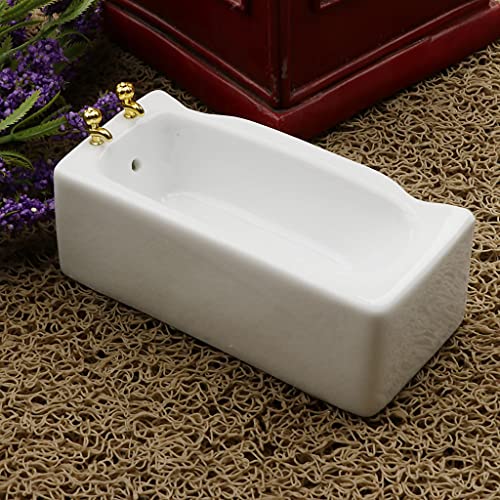 B Baosity 1/12 Ceramic White Square Bathroom Bathtub,Dollhouse Mini Bath Tub,Dollhouse Miniature Furniture Toys For Home Decor Accessory #TOP1