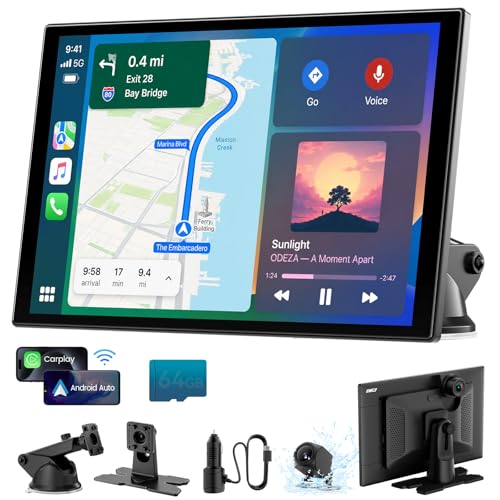 11'' Wireless CarPlay Screen with 4K Dash Cam, HD Touchscreen