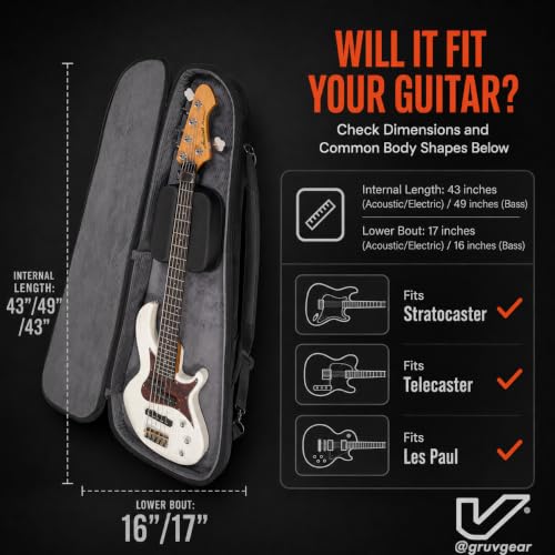 Image of Gruv Gear Bass Guitar Case Soft, Patented Bass Guitar Gig Bag with Adjustable Side Carry Strap, Travel Approved, Multiple Pockets for Guitar Accessories, Ergonomic side-carry