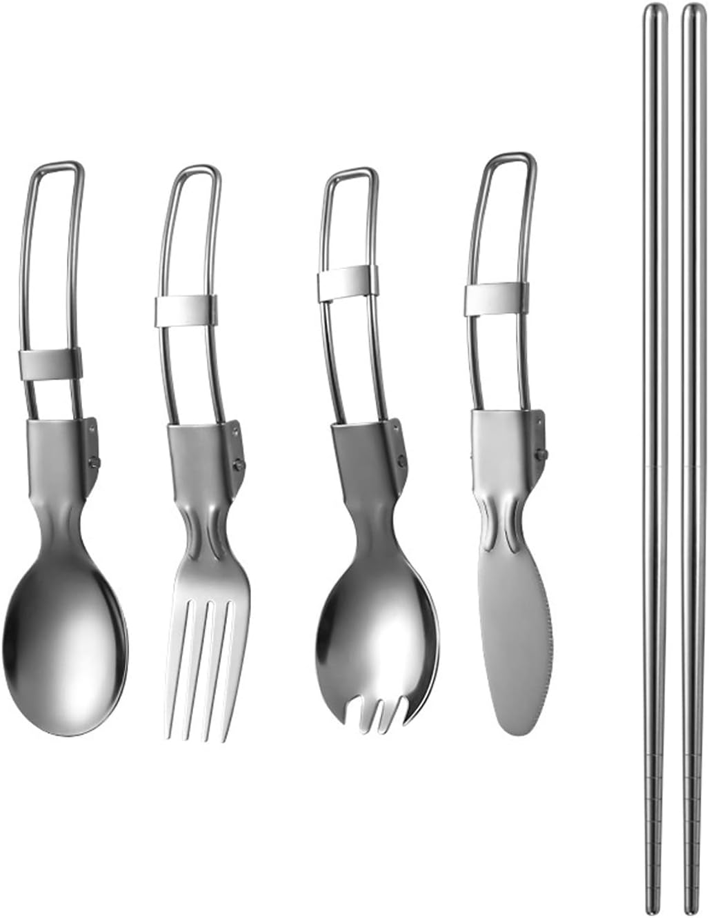 Portable Camping Travel Cutlery Set?Reusable Stainless Steel Full Set|Flatware, 5 in 1 Foldable Flatware Cutlery Set