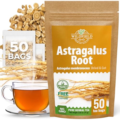 Image of WILDFIELD HERBS 50 Bags Astragalus Root Herbal Tea - 50 Tea Bags 1.5g Astragalus Root Huang Qi