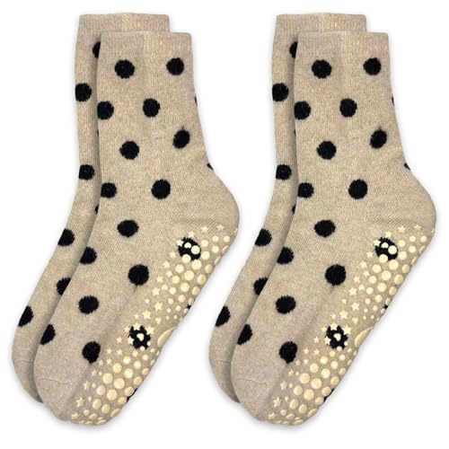 Image of Cute Polka Dot Yoga Socks for Women - 3 Pairs Non Slip Grip Pilates Barre Socks, Cozy Crew Style, US Size 5-9