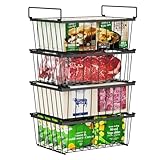 iSPECLE Chest Freezer Baskets - 4 Pack Stackable Wire Storage Bins for 142 Litre Deep Freezers, Metal Organiser with Handles Easy Get Meat & Meals, Allows Air Circulation for Better Freshness, Black