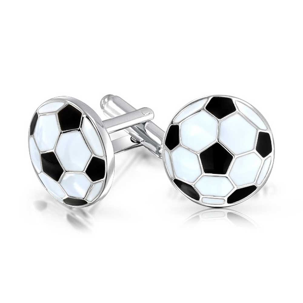 Bling JewelryMens Sports Fan Coach Black White Enamel Football Soccer Ball Cuff Links for Men Executive Shirt Cuff Links Bullet Hinge Back Silver Tone Brass