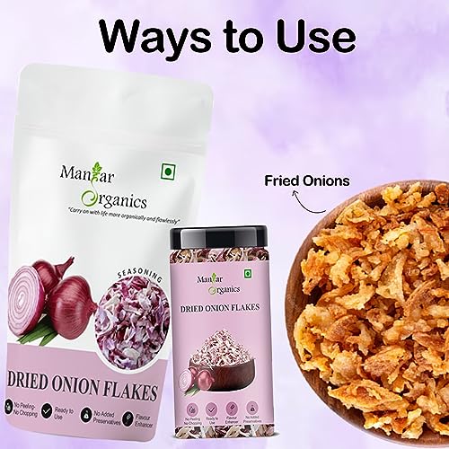 Image of ManHar Organics Dehydrated Red Onion Flakes 500g | Dried Onion Flakes (Sukha Pyaz) | Red Onion Slices for Soups, Sauces, Gravies, Seasoning Blends & Everyday Cooking