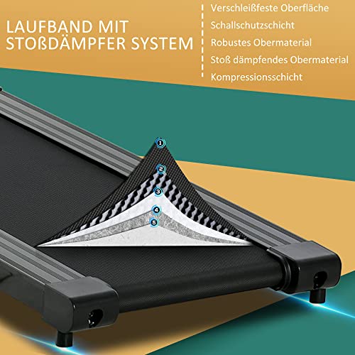 HOMCOM Loopband inklapbaar elektrisch 500 W 0,8-10 km/u 0,75HP LCD-display telefoonhouder geschikt voor home gym indoor fitness zwart 123 x 62 x 117 cm - Afbeelding 7