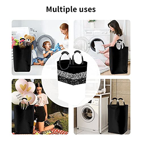 Wondertify Silver Black Sequins Laundry Hamper Shiny Pailette Clothes Basket With Easy Carry Handles For Clothes Organizer Toys Storage Grey Spangles #TOP5