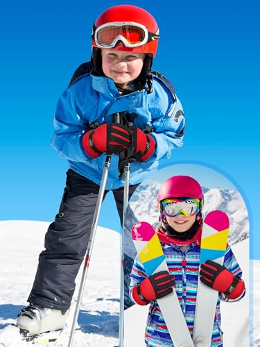 Image of Geyoga Kids Waterproof Winter Snow Ski Gloves for Boy Girl Outdoor Warm Thickening Snowboard Gloves