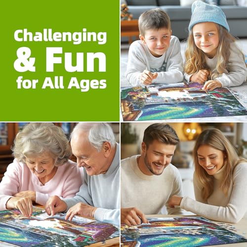 MINIWAN 500 Piece Jigsaw Puzzle for Adults Seniors - Winter Northern Lights Cozy Cabin Puzzle, 23"x15", Letter Coded Back with Reference Poster, Relaxing Family Game by MINIWAN - Image 5