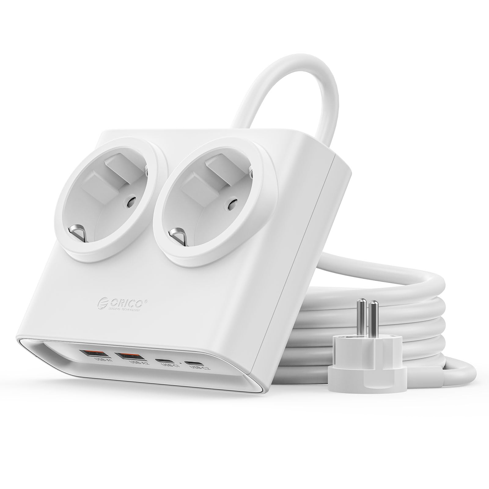 ORICO 25W GaN Mehrfachsteckdose 6-in-1 Weiß mit 2 AC und 4 USB (2 USB-C PD), 1,6m Kabel, 2500W Max für Haushalt/Büro (PDC)