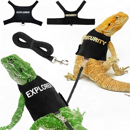 Image of Premium 2-Pack Bearded Dragon Leash and Harness Set - Adjustable Costume and Clothes for Bearded Dragons | Secure Walking Gear with Fun and Stylish Designs