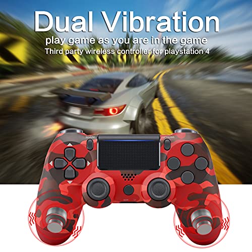 ADHJIE PS-4 Wireless Controller Dual Vibration Remote Gamepad Joystick with Charging Cable Compatible with Play-Station 4/Slim/Pro/PC Console(Red Camo) - Image 6