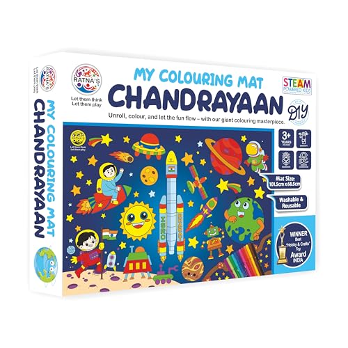 Image of RATNA'S My Colouring Mat Chandrayaan Theme, Washable & Reusable, 101.5cm x 68.5cm, Art & Craft for Kids 3+ Years