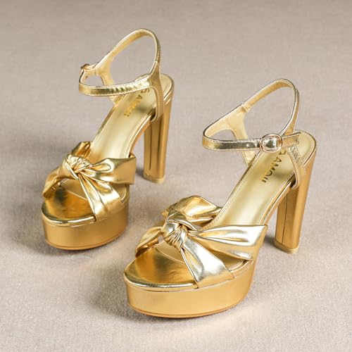 Amoji Women 4 Inch Block Platform Heels Braid Knot Lady Heeled Sandals FZ3222