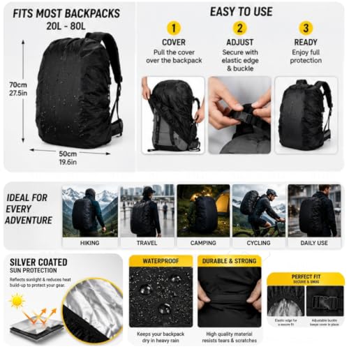 Image of ComSaf Waterproof Backpack Rain Cover (30-40L) Wear-Resisting and Durable Bag Cover for Backpack, Laptop Bag Rain Cover with Adjustable Anti Slip Buckle Strap, Rain Coat for Bag, School Bag Protection