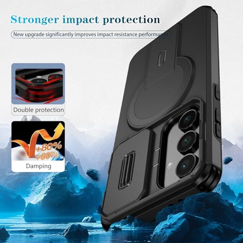 Image of ShieldTech MagStand Series Case for Samsung Galaxy S24 FE 5G, Mobile Phone Cover with Sliding Camera Shield, Kickstand, MagSafe, Shockproof for Samsung Galaxy S24 FE 5G - Black