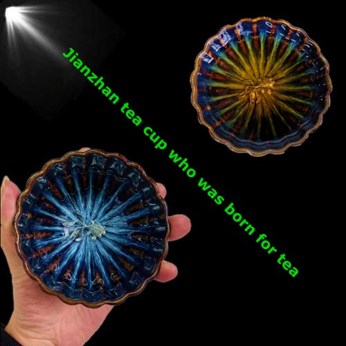Hohcna Tenmoku Glaze Kiln Change Jianzhan Tea Cup - 4 Oz Silver Inlaid Chinese Kungfu Tea Cup Lotus Tea Cup Dragon Teacup (Fish) #TOP3