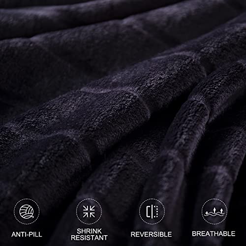 Bertte Plush Throw Blanket Super Soft Fuzzy Warm Blanket | 330 Gsm Lightweight Fluffy Cozy Luxury Decorative Stripe Blanket For Bed Couch - 60"X 80", Black #TOP4