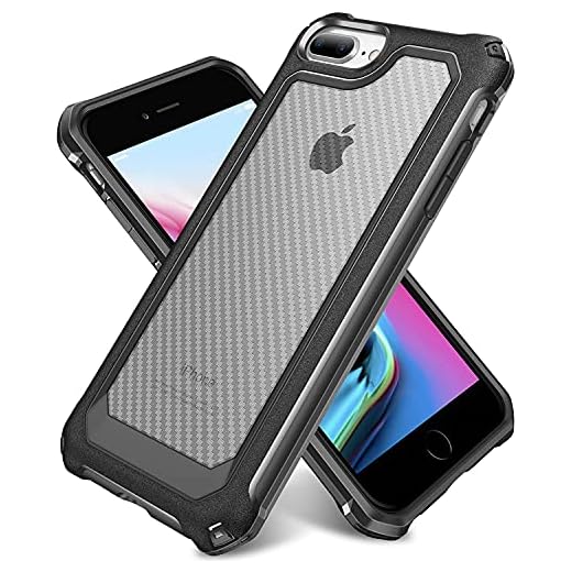iPhone 8 Plus Case, iPhone 7 Plus Case, SUPBEC Slim Carbon Fiber Shockproof Protective Cover with Screen Protector [x2] [Military Grade Drop Protection] [Anti Scratch&Fingerprint], 5.5", Black