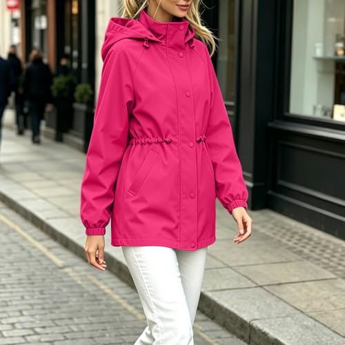 Chaqueta impermeable mujer resistente al viento con capucha transpirable holgada 7