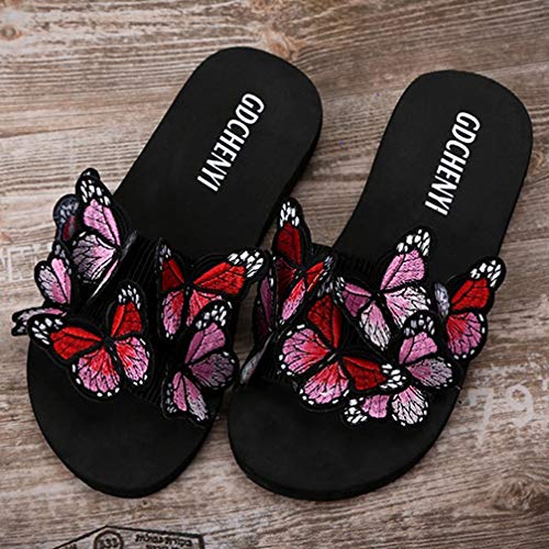 Image of MIOKE Summer Flat Slide Sandals For Womens Butterfly Platform Low Heel Comfy Nonslip Casual Beach Sandals