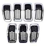7PCS Front Chrome Honeycomb Mesh Grille Inserts Cover Set for Jeep