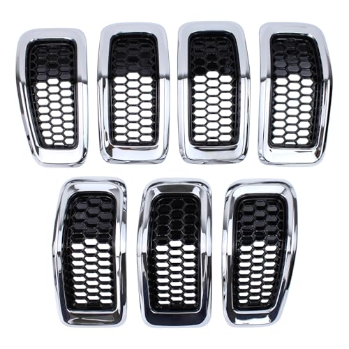 7PCS Front Chrome Honeycomb Mesh Grille Inserts Cover Set for Jeep