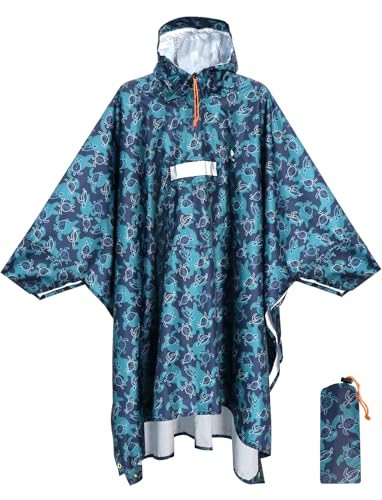 ANYOO Poncho de Pluie Imperméable avec Manches et Poche, Léger et Réutilisable, avec Capuche pour Activités de Plein Air, Tortue, Taille Unique