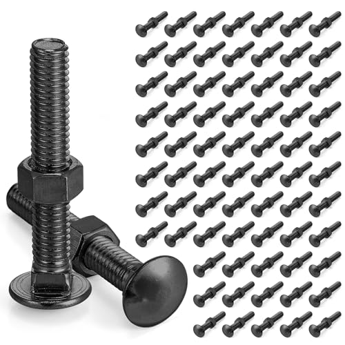 Image of Yaocom 75 Pack 3 /8 x 2 1 /2 inch Long Carriage Bolts with Nuts, Galvanized Steel (Black)