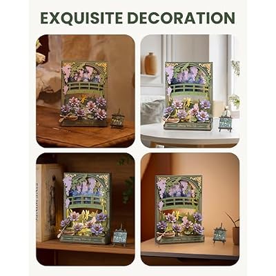 rowood Water Lily 3D Puzzle Building Set with LED,DIY Monet Wall Art Craft Kits for Adults,Home Decor Botanical Collection Gift on Christmas